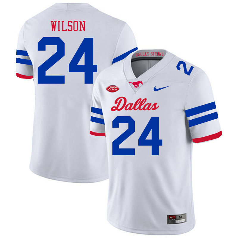 SMU Mustangs #24 Kobe Wilson College Football Jerseys Stitched Sale-Alternate White